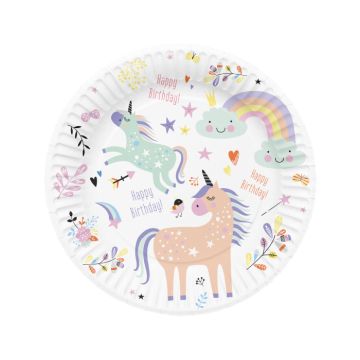 Papptallerkener med enhjørningmotiver 8x - 23 cm