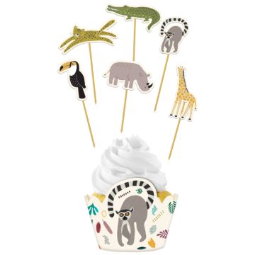 Cupcake dekorasjonssett med dyremotiver 6x