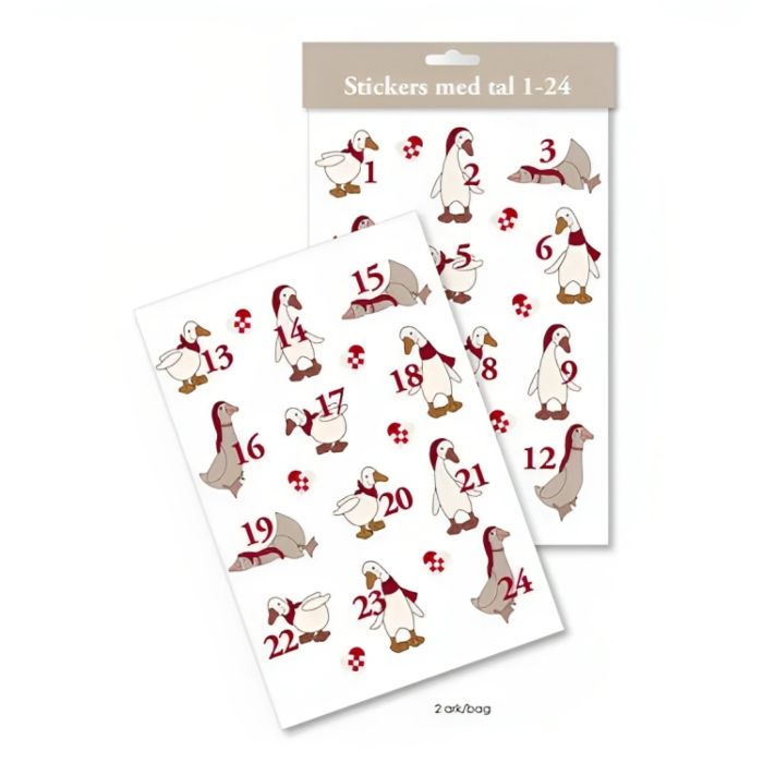 Klistremerker til pakkekalender med tal og gjess 24x Det Gamle Apotek