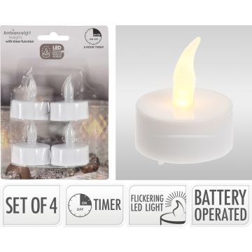 LED-tealights 4 stk. med timer og flakkende lys