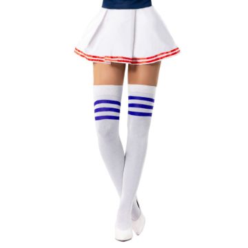 Cheerleader knestrømpene one-size kvit og blå