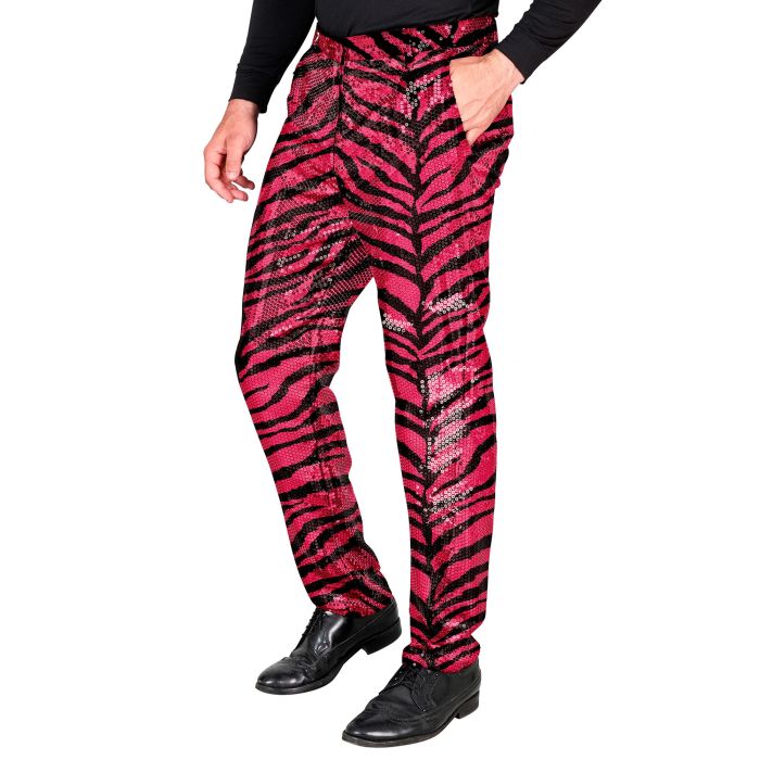 Zebra-paljettbukser til herre i rosa