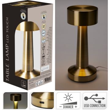 Oppladbar bordlampe i gullfarget jern ca. 21 cm