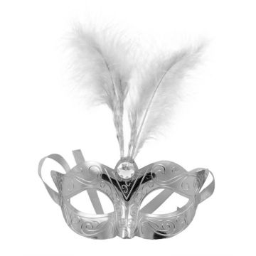 Venetiansk sølvmaske med fjær - 23x23 cm