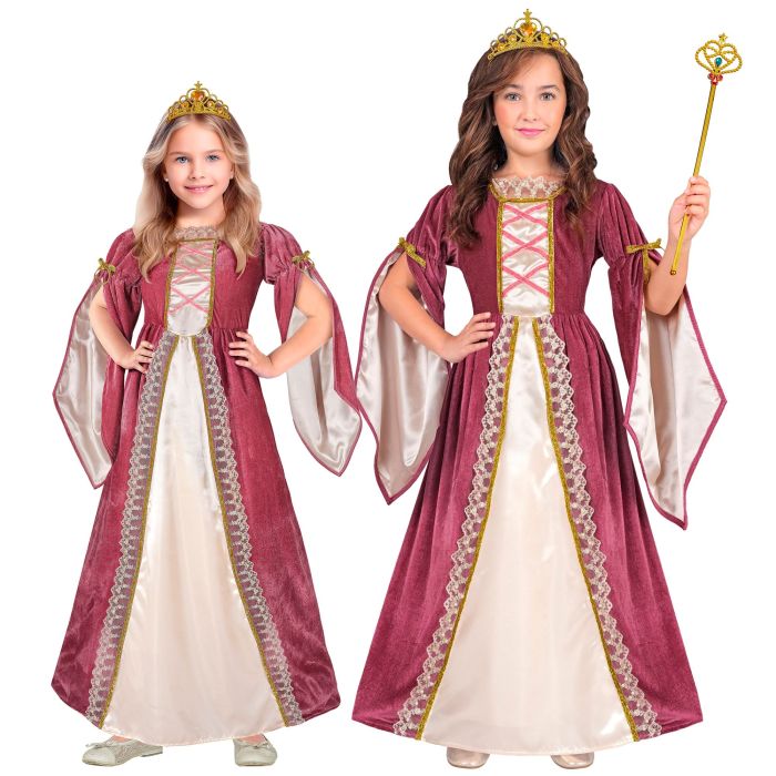 Middelalderprinsesse (kjole med underkjole, krone) Bordeaux