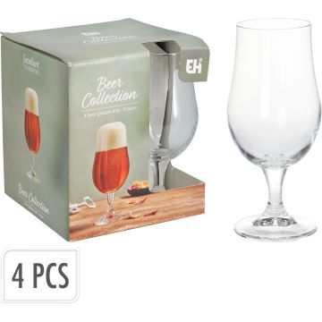 Ølglass på fot i klart glass, 4 stk., 37 cl