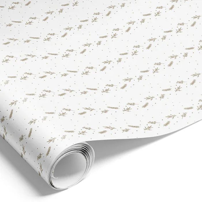 Gavepapir i kvitt med gullmotiv - 1000x70 cm
