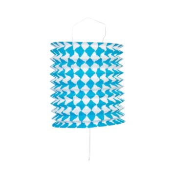 Sylinderformet lykte med blå og kvite striper 16 cm 