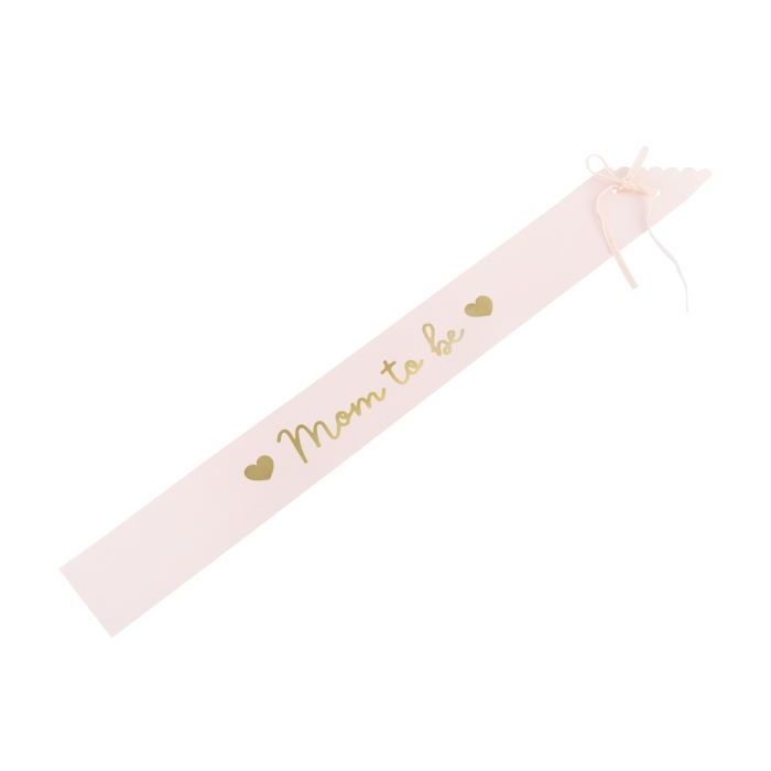 Lyserosa Mom to Be babyshower papir skråbånd - 75 cm