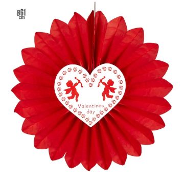 Valentines dag raud rosette med hjarte - 61 cm