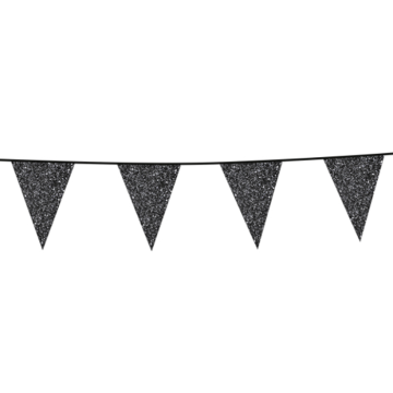 Sort glitter flagguirlande 16x20 cm - 6 meter
