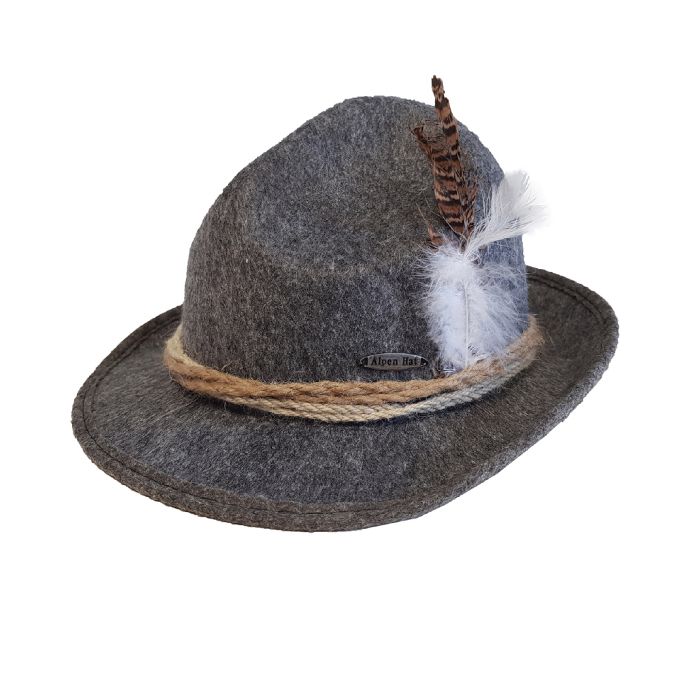 Tyrolerhatt til oktoberfest grå Alpen unisex one-size