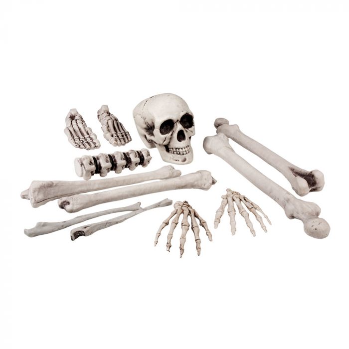 Halloween kranium og bein skjelett 12 deler - 25 cm