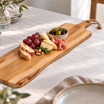 Skjærefjøl i lakkert teak med håndtak ca. 69 cm