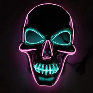 Skummel halloween LED maske - Blå og rosa kranie