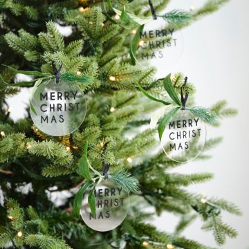 Julepynt til juletre merry christmas 4x- 8,5 cm